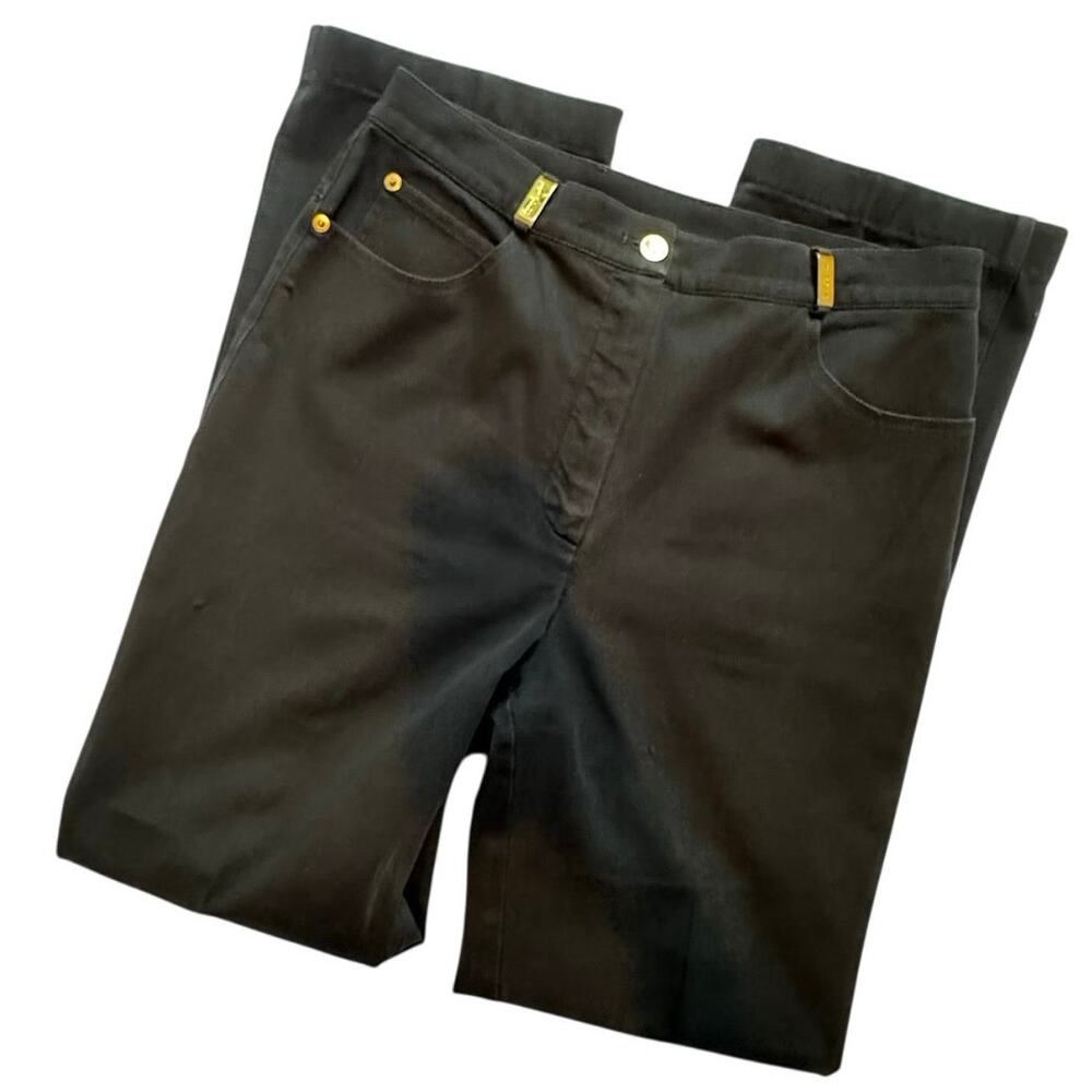 St John Sport by Marie Grey Women’s 10 Black Pants Gold Toned High Waist Stretch